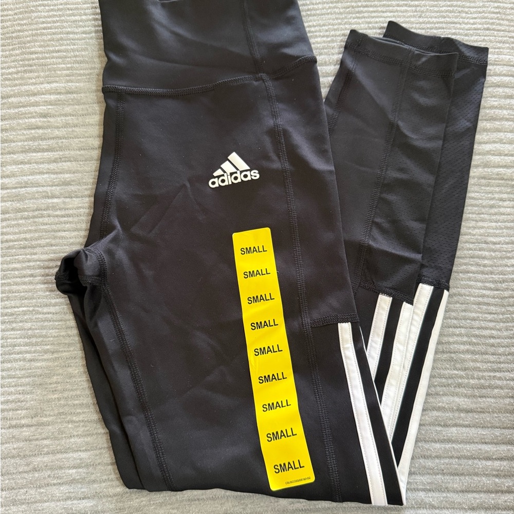Adidas Black Leggings with Signature Stripes